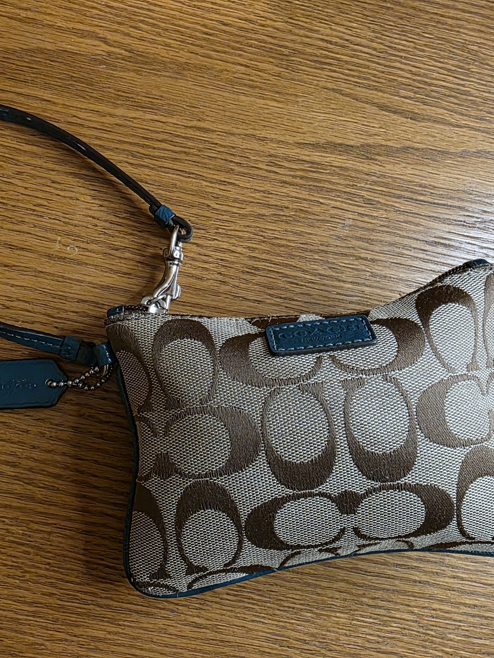 Coach Signature Wristlet Blue Leather Trim Y2K